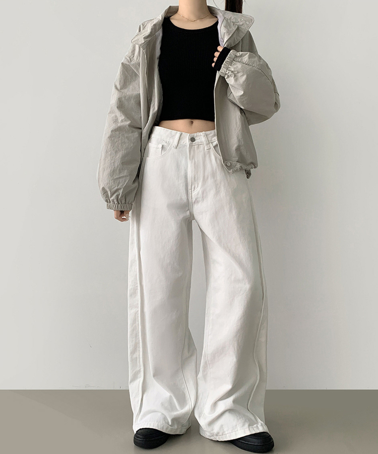 3XL허얇골넓 밑단스냅 절개 핀턱 비조 와이드 벌룬 면팬츠 화이트