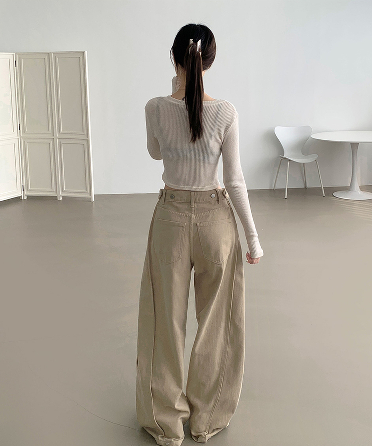 3XL허얇골넓 밑단스냅 절개 핀턱 비조 와이드 벌룬 면팬츠 베이지