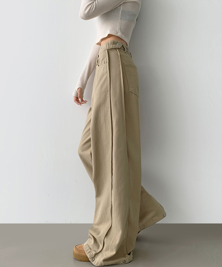 3XL허얇골넓 밑단스냅 절개 핀턱 비조 와이드 벌룬 면팬츠 베이지