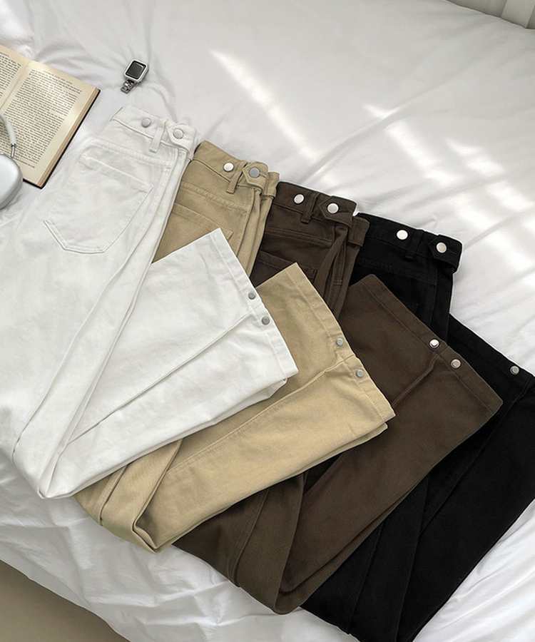 3XL허얇골넓 밑단스냅 절개 핀턱 비조 와이드 벌룬 면팬츠