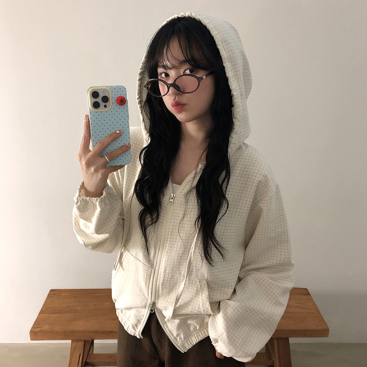 チェックスエードウィンドブレーカー IVORY