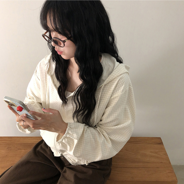 チェックスエードウィンドブレーカー IVORY