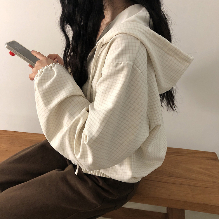 チェックスエードウィンドブレーカー IVORY