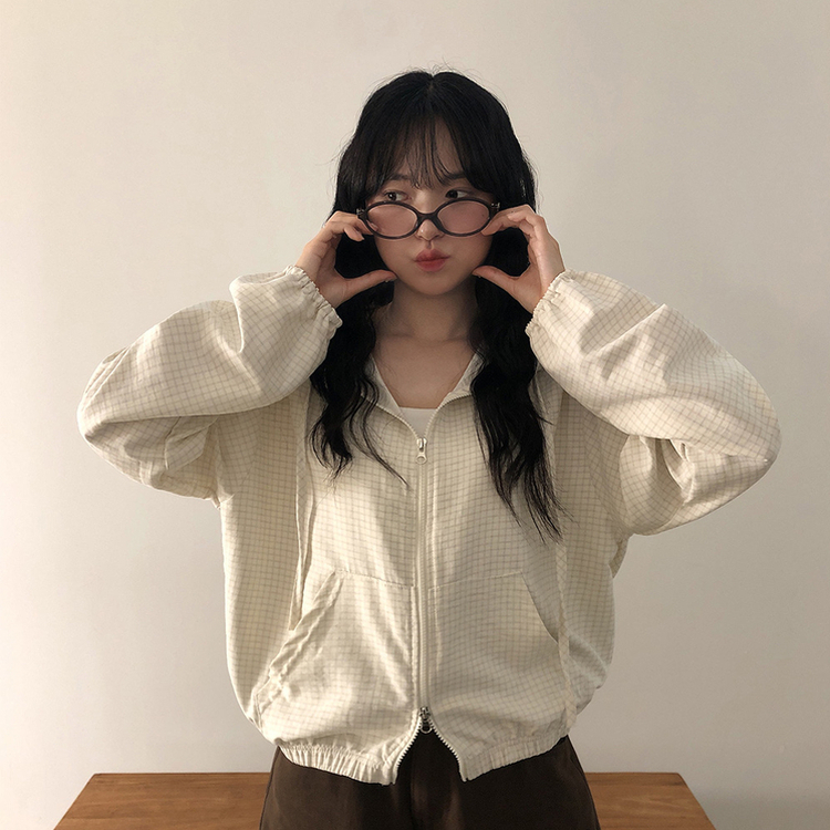 チェックスエードウィンドブレーカー IVORY