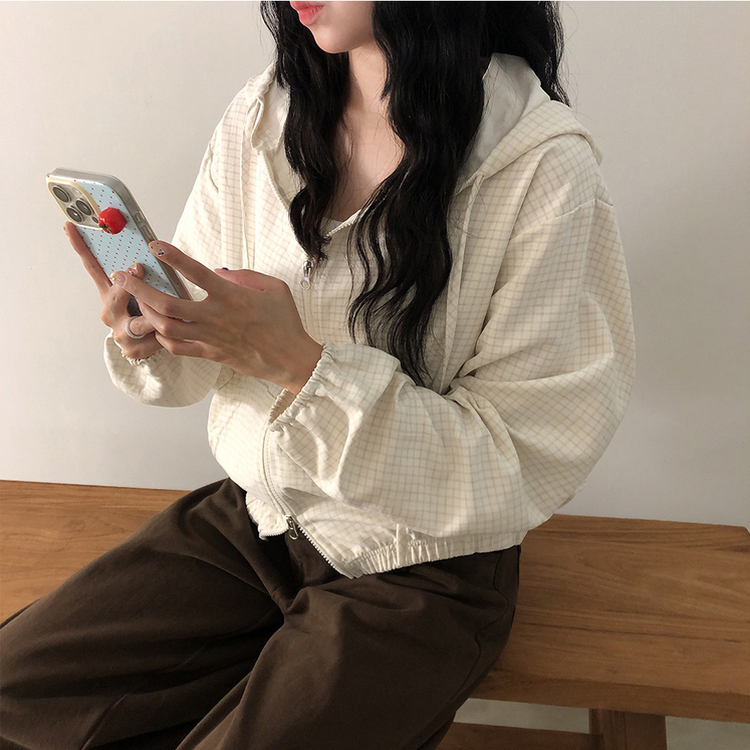 チェックスエードウィンドブレーカー IVORY