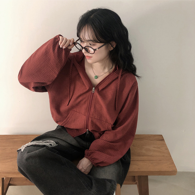 チェックスエードウィンドブレーカー BURGUNDY