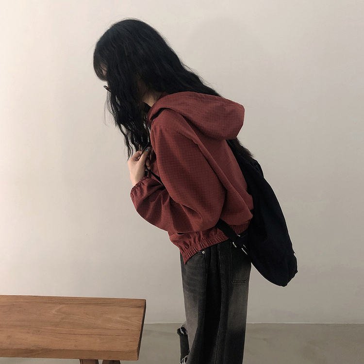 チェックスエードウィンドブレーカー BURGUNDY