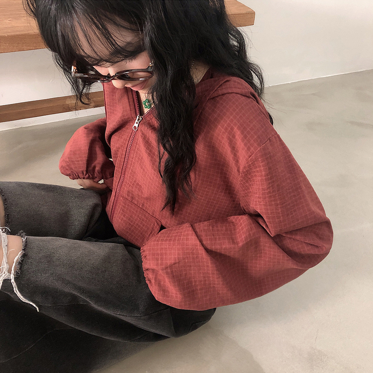 チェックスエードウィンドブレーカー BURGUNDY