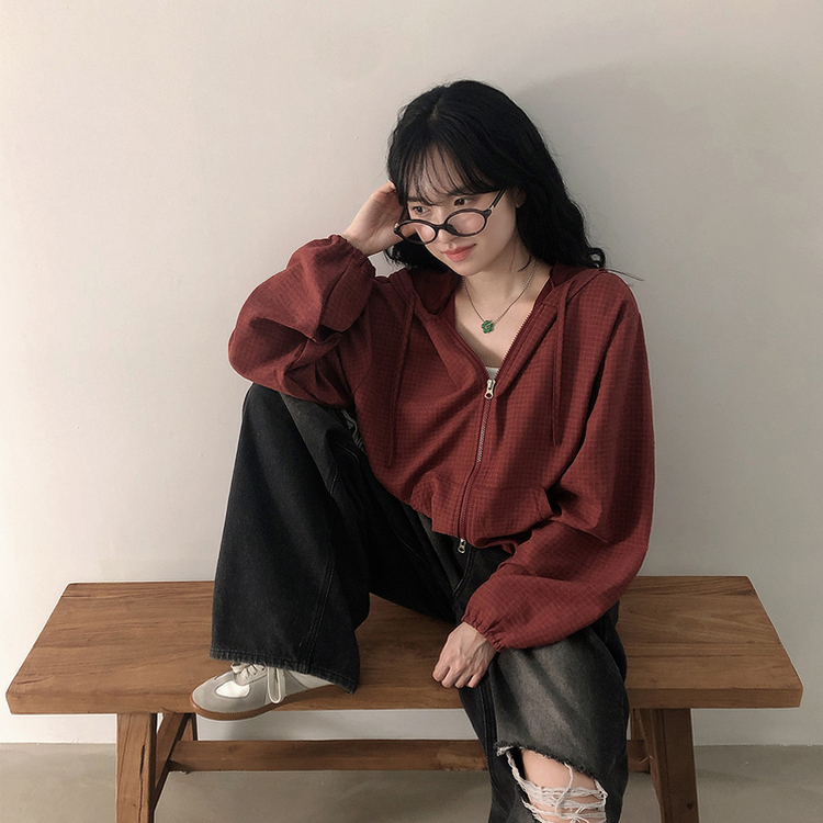 チェックスエードウィンドブレーカー BURGUNDY