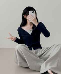 ペンダントレイヤードカーディガン(6color) DARK NAVY