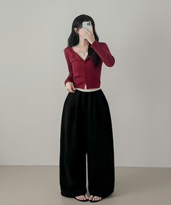 ペンダントレイヤードカーディガン(6color) RED