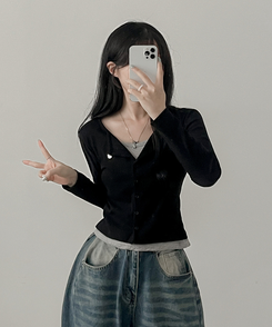 ペンダントレイヤードカーディガン(6color) BLACK