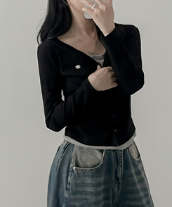 ペンダントレイヤードカーディガン(6color) BLACK