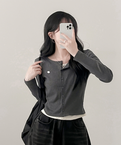 ペンダントレイヤードカーディガン(6color) CHARCOAL