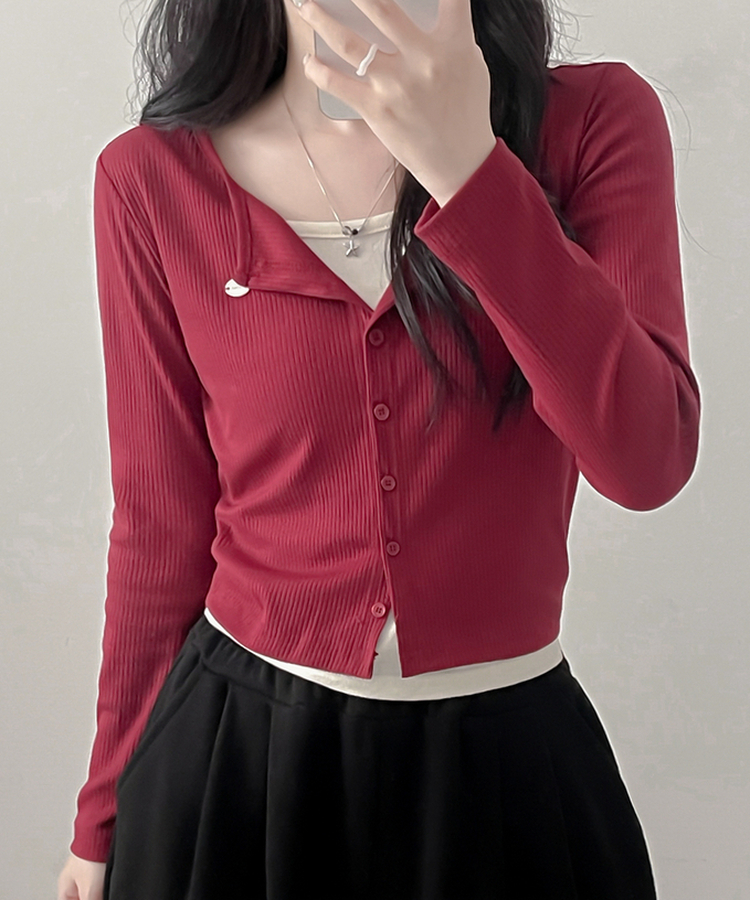 ペンダントレイヤードカーディガン(6color) RED