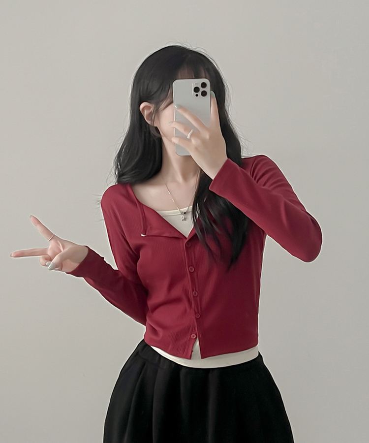 ペンダントレイヤードカーディガン(6color) RED