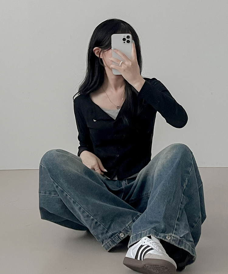 ペンダントレイヤードカーディガン(6color) BLACK