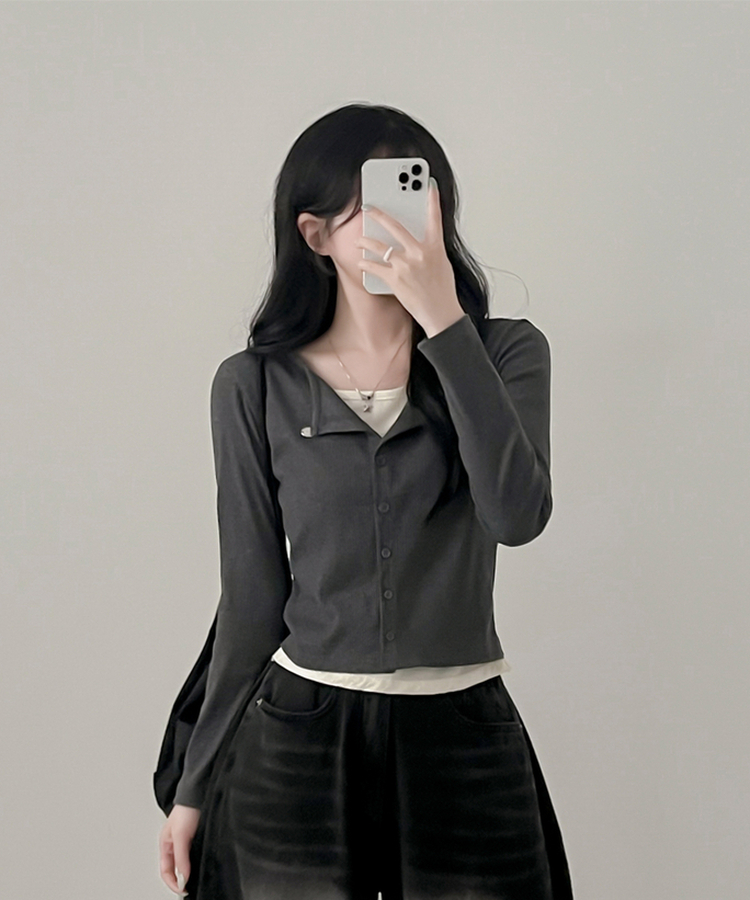 ペンダントレイヤードカーディガン(6color) CHARCOAL