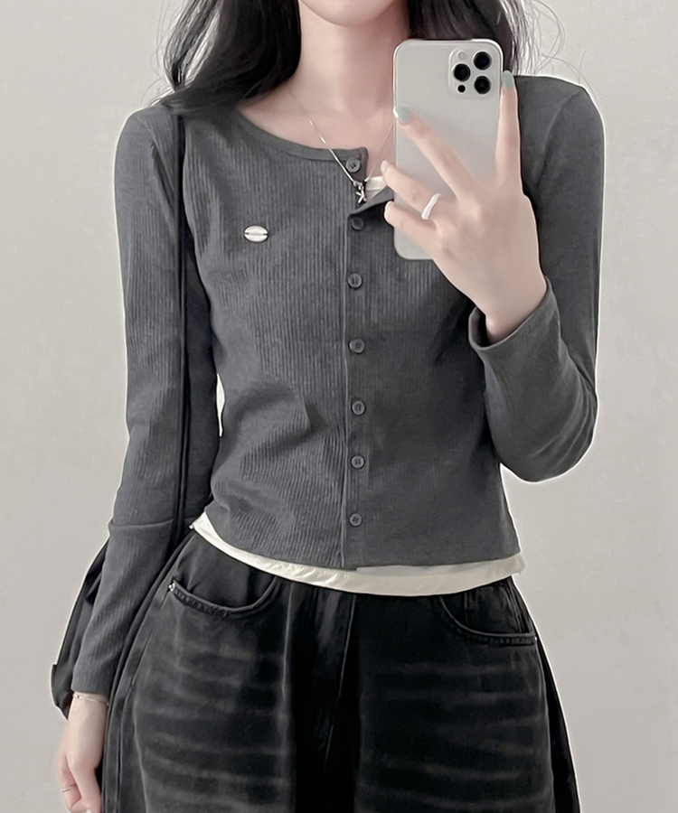 ペンダントレイヤードカーディガン(6color) CHARCOAL