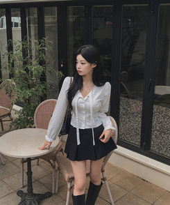 リボンフラワーボタンブラウス WHITE