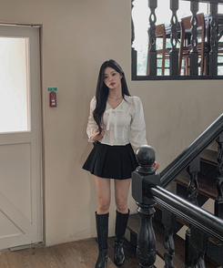 リボンフラワーボタンブラウス WHITE