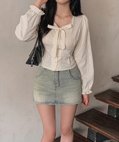 リボンフラワーボタンブラウス CREAM