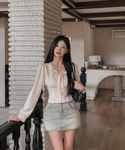 リボンフラワーボタンブラウス CREAM