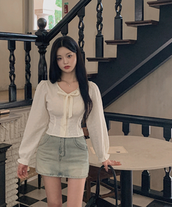 リボンフラワーボタンブラウス CREAM