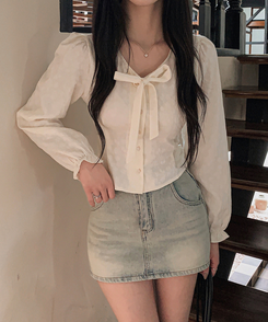 リボンフラワーボタンブラウス CREAM