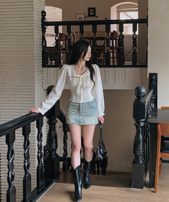 リボンフラワーボタンブラウス CREAM