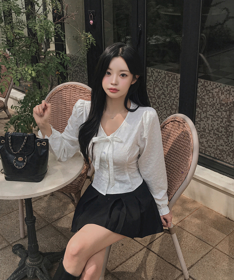 リボンフラワーボタンブラウス WHITE