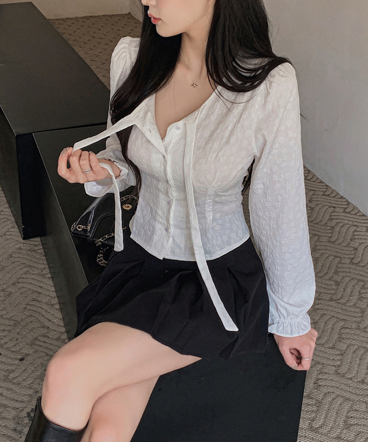 リボンフラワーボタンブラウス WHITE