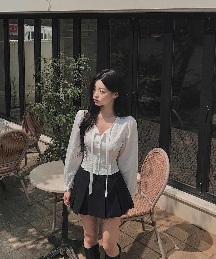 リボンフラワーボタンブラウス WHITE