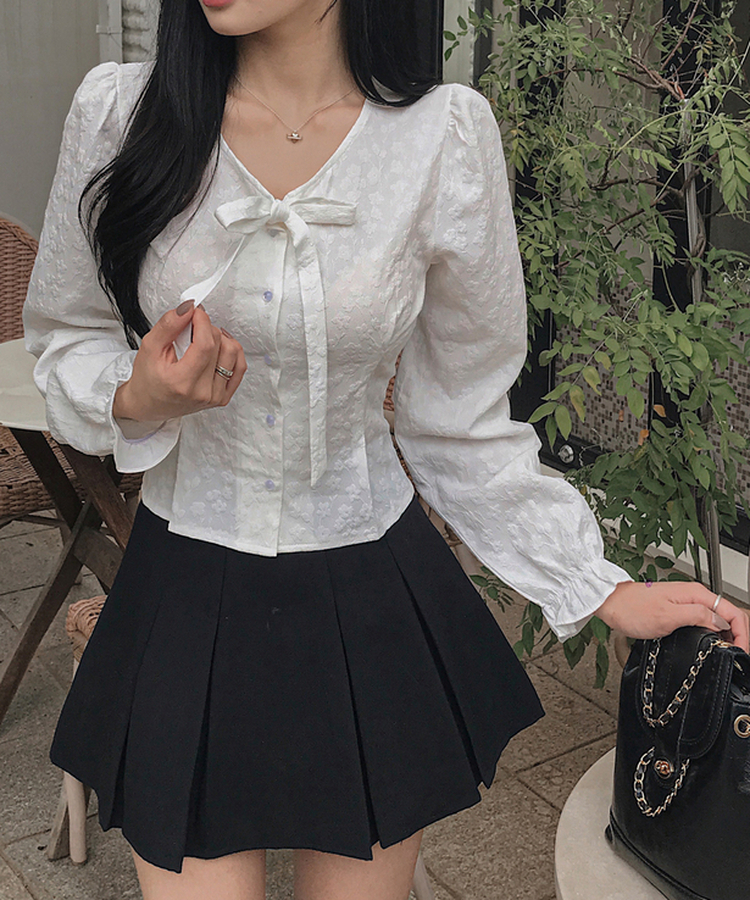 リボンフラワーボタンブラウス WHITE