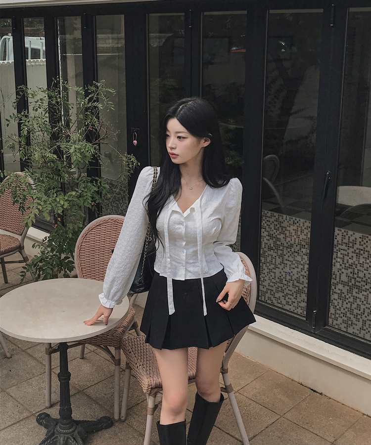 リボンフラワーボタンブラウス WHITE