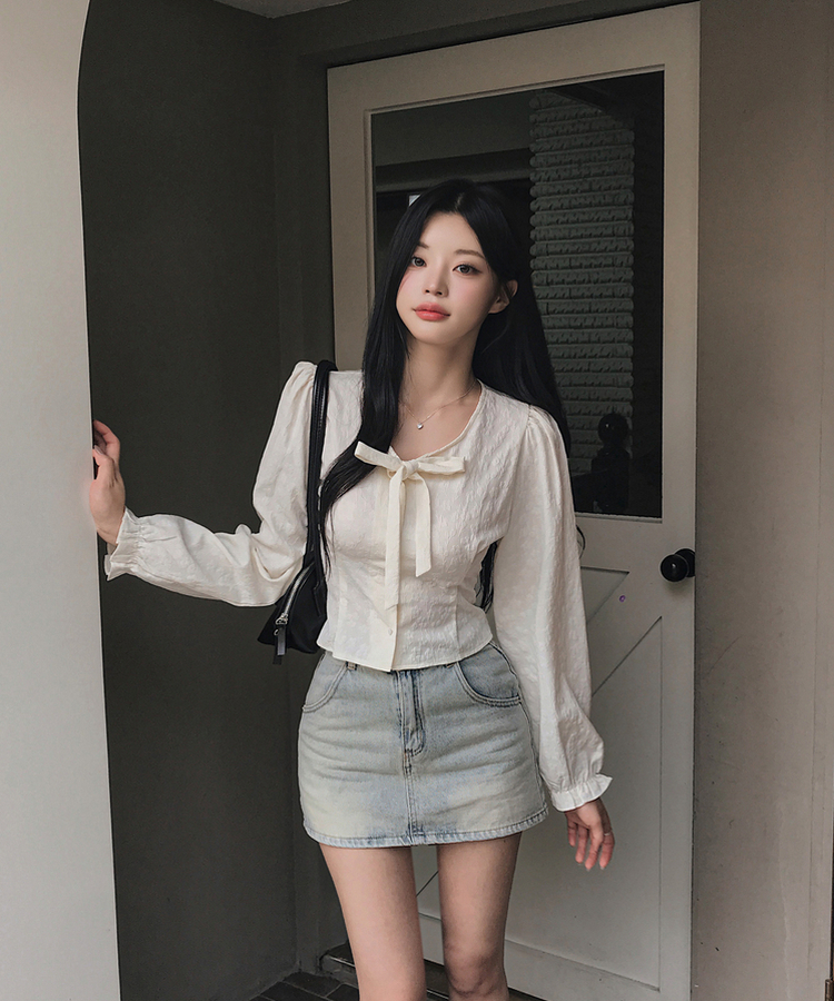 リボンフラワーボタンブラウス CREAM