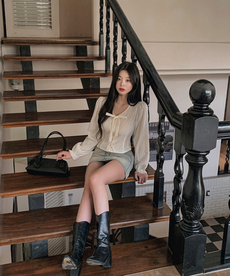 リボンフラワーボタンブラウス CREAM