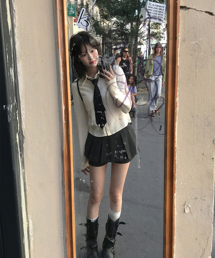 IN A ROW 韓国 スカートパンツ スカート風 ショートパンツ フロントジップ Aライン ハイ