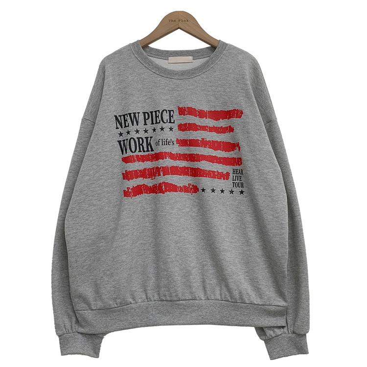 데닌 오버핏 성조기 크랙 프린팅 맨투맨