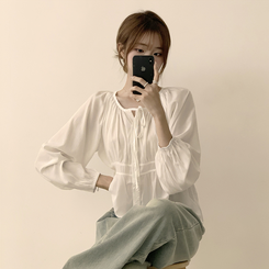 자신있는 추천 실물보장 말라핏 라운드 소매 퍼프 가을 프릴 긴팔 블라우스 루즈핏 여름 상의 하객룩 3color 아이보리
