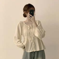 자신있는 추천 실물보장 말라핏 라운드 소매 퍼프 가을 프릴 긴팔 블라우스 루즈핏 여름 상의 하객룩 3color 베이지