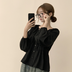 자신있는 추천 실물보장 말라핏 라운드 소매 퍼프 가을 프릴 긴팔 블라우스 루즈핏 여름 상의 하객룩 3color 블랙