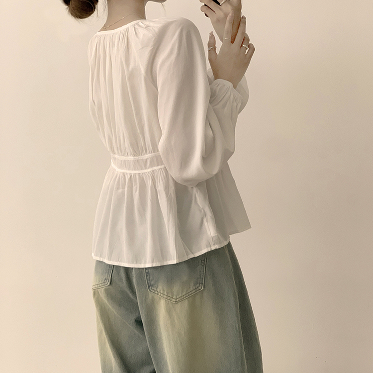 자신있는 추천 실물보장 말라핏 라운드 소매 퍼프 가을 프릴 긴팔 블라우스 루즈핏 여름 상의 하객룩 3color 아이보리