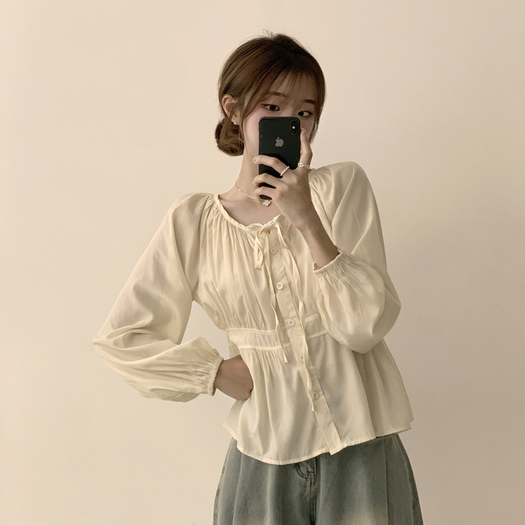 자신있는 추천 실물보장 말라핏 라운드 소매 퍼프 가을 프릴 긴팔 블라우스 루즈핏 여름 상의 하객룩 3color 베이지