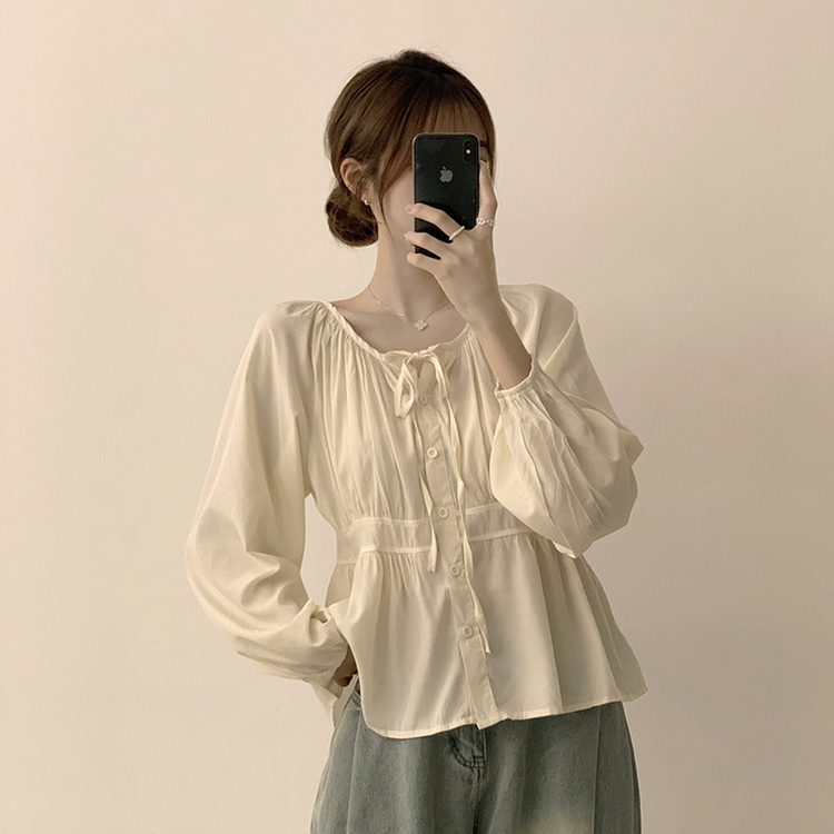 자신있는 추천 실물보장 말라핏 라운드 소매 퍼프 가을 프릴 긴팔 블라우스 루즈핏 여름 상의 하객룩 3color 베이지