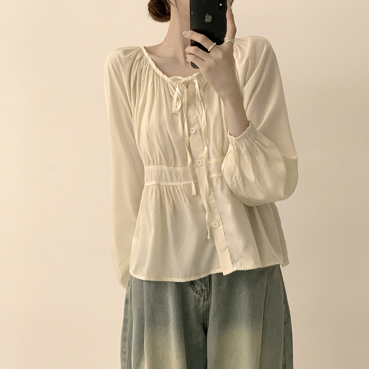 자신있는 추천 실물보장 말라핏 라운드 소매 퍼프 가을 프릴 긴팔 블라우스 루즈핏 여름 상의 하객룩 3color 베이지