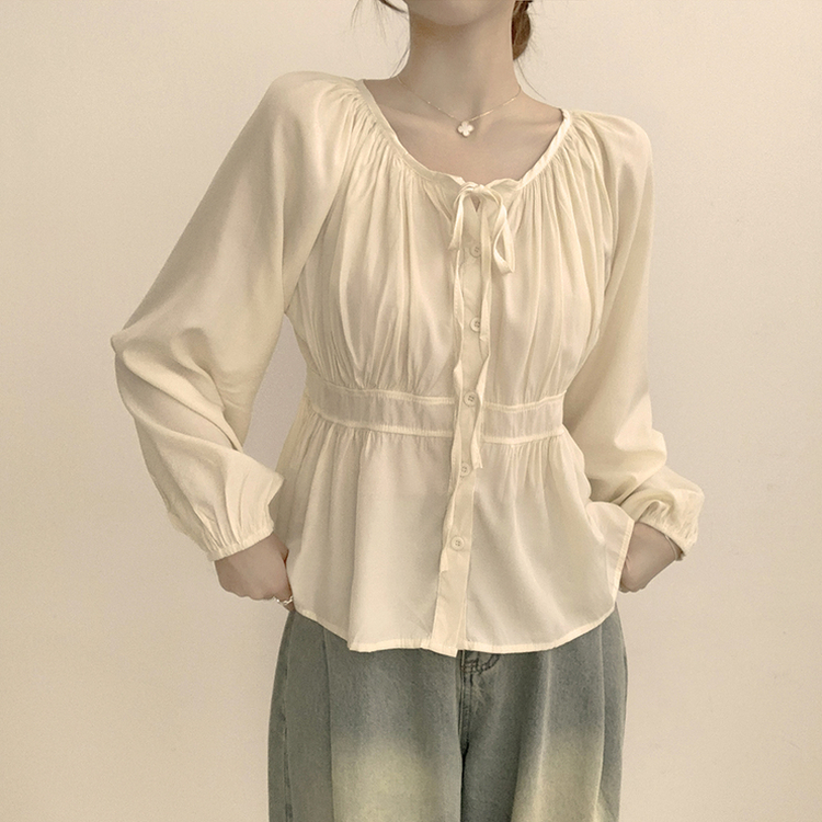 자신있는 추천 실물보장 말라핏 라운드 소매 퍼프 가을 프릴 긴팔 블라우스 루즈핏 여름 상의 하객룩 3color 베이지