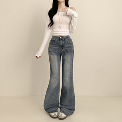 【丈別】ウォッシングセミブーツカットデニムパンツ(5color) VINTAGE LIGHT BLUE