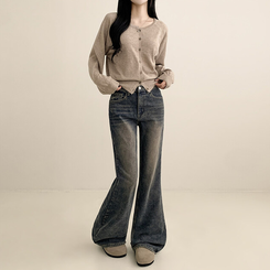 【丈別】ウォッシングセミブーツカットデニムパンツ(5color) VINTAGE DEEP BLUE