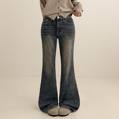 【丈別】ウォッシングセミブーツカットデニムパンツ(5color) VINTAGE DEEP BLUE